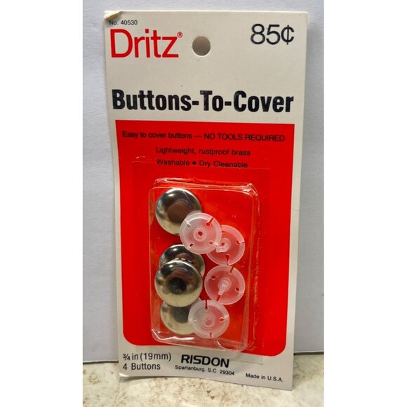 Vintage Dritz Buttons To Cover 3/4" 19mm 4 Count Easy-To-Cover Rustproof Brass - Picture 6 of 6